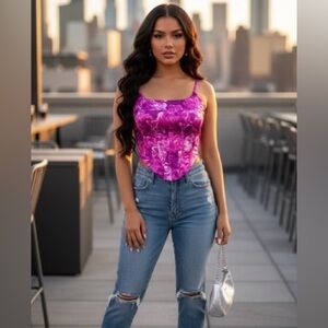 Fashion Nova Fuchsia Marble Print Corset Top Women’s Small